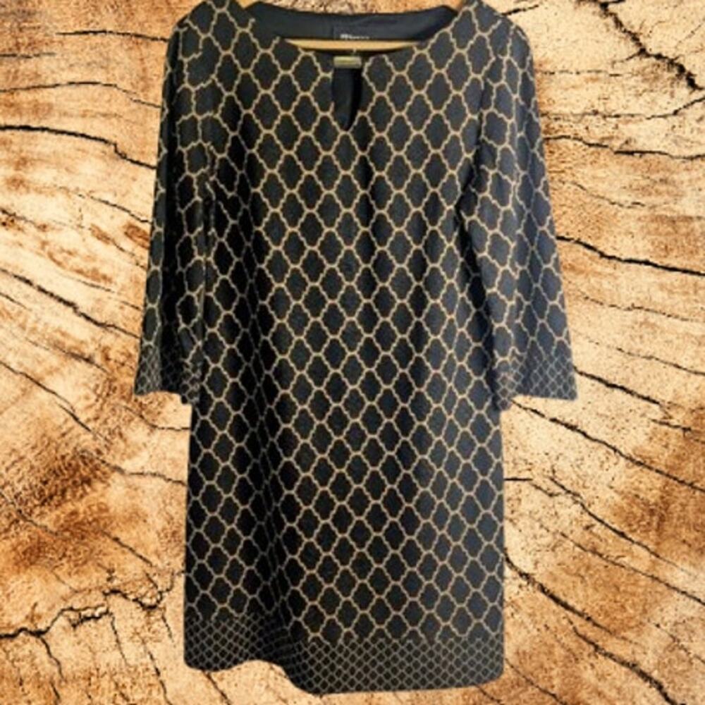 RN Ronnie Nicole 6 3/4 sleeve brown and tan polyester blend stretch shift dress